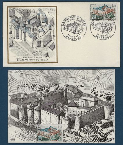 Enveloppe + carte le château fort de Sedan témoin de ce passé