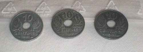 Pièces Françaises 10 cent série de 3 pièces