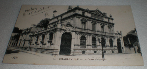 Carte postale de Charleville, caisse d'épargne