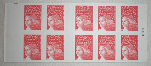 Carnet 10 timbres Marianne du 14 juillet TVP rouge N3419-C5a