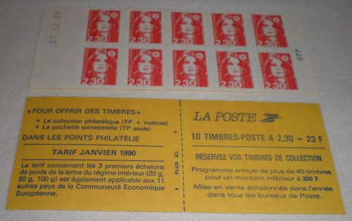Carnet 10 timbres type Marianne de Briat  2,30fr rouge N°2630