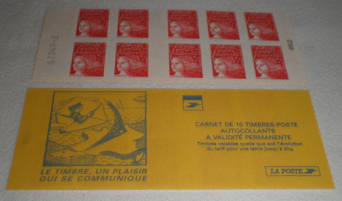 Carnet 10 timbres Marianne du 14 Juillet TVP rouge N°3085