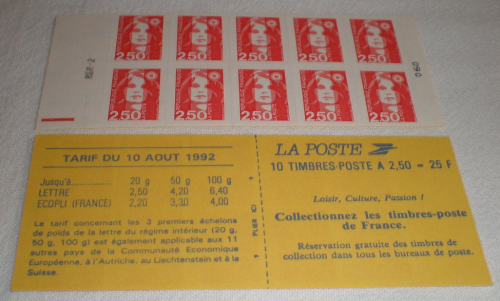 Carnet 10 timbres Marianne de Briat 2,50fr rouge