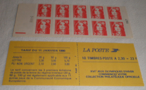 Carnet 10 timbres Marianne de Briat 2,30fr rouge N°2630-C2