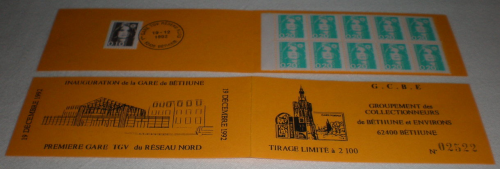 Carnet de 11 timbres  type Marianne de Briat, du groupement des  collectionneurs  de Béthune.