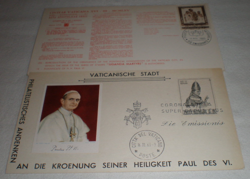 Enveloppes souvenir philatéliques, Vatican année 1963 / 1965.
