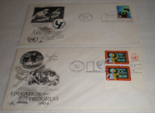 Enveloppes souvenir philatéliques  de  NEW YORK, année 1961 / 64 N°94 et 130. Lot de 2 enveloppes.