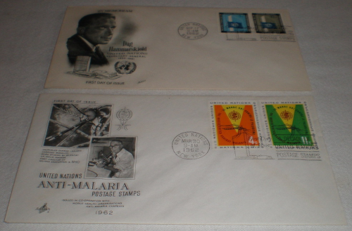 Enveloppes souvenir philatéliques de  NEW YORK, année 1962. N°104 / 105 et 98 / 99. Lot de 2 enveloppes.