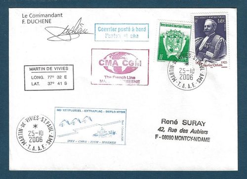 Enveloppe TAAF 2006 Paquebot courrier posté à bord Bon état