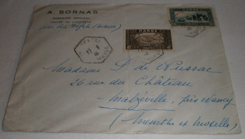 Lettre affranchie de timbres du Maroc oblitérés.