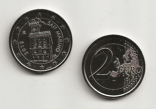 Pièce officielle 2€ Saint Marin 2012 représentant siège du gouvernement