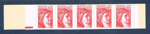 Carnet de 5 timbres type Sabine - 1,60 fr. Rouge