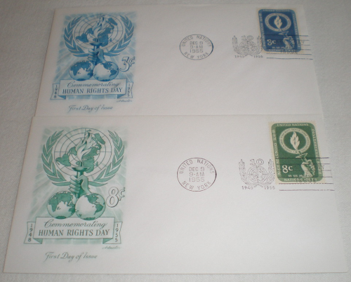Enveloppes souvenir philatéliques de  New york, année 1955. N° 38 / 39. Lot de 2  Enveloppes.
