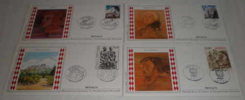 Enveloppes premier jour  Monaco année 1988. N°1655 à 1658. 4 valeurs.  Anniversaire de la naissance d'hommes célèbres.