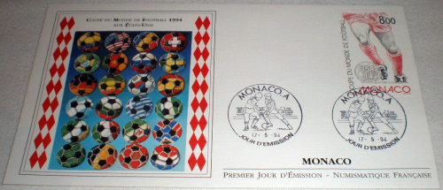 Enveloppe premier jour  Monaco année 1994. N°1940  coupe du monde.