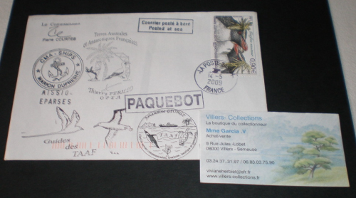 Lettre philatélique des T.A.A.F.Courrier posté  à bord du paquebot Marion Dufresne, année 2009.
