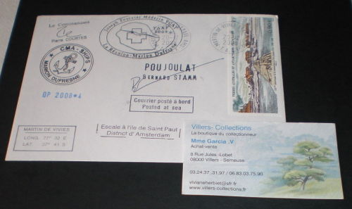 Lettre philatélique des T.A.A.F. Courrier posté à bord du paquebot Marion  Dufresne, année  2008.