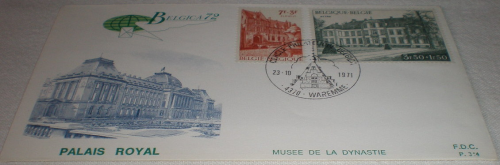 Enveloppe souvenir philatélique de Belgique, année 1971. Palais royal.