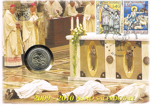 Enveloppe numis Vatican 2010 année sacerdotale M Vianney