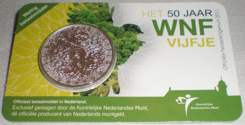 Monnaie Coin Card  des Pays Bas. 5 Euros  Commémoratives  2011.  WNF  sous blister officielle.