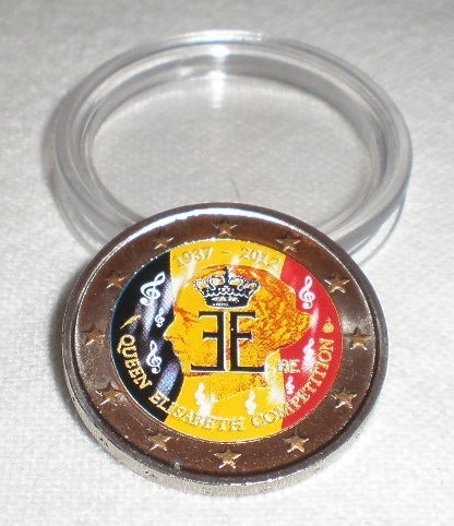 Monnaie 2 Euro Commémorative colorisée Belgique  2012. 75 ans du concours  musical reine Elisabeth.