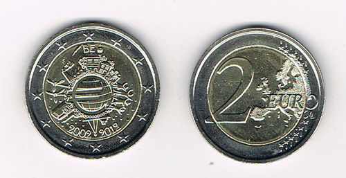 Pièce de 2Euro commémorative Belgique 2012 -10 ans de l'Euro