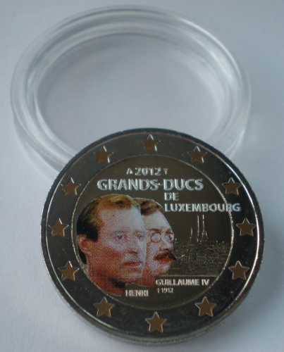 Monnaie 2 Euro Commémorative colorisée  Luxembourg, année 2012. Grands Ducs Henri et Guillaume IV.