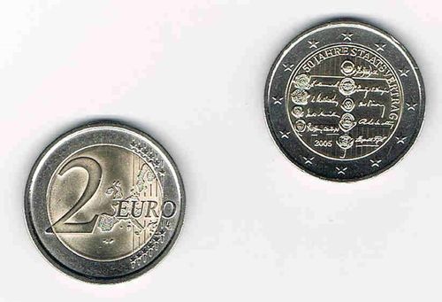 Pièce rare 2 euro commémorative Autriche 2005 Traité d'Etat Indépendance