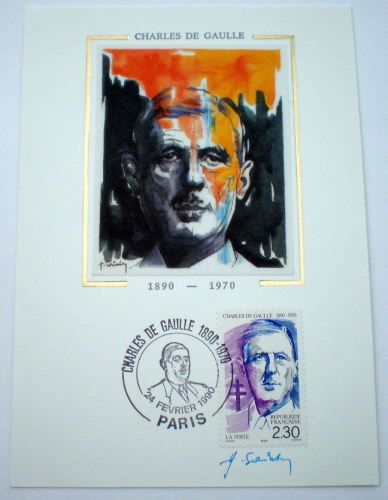 Carte postale souvenir philatélique affranchie d'un timbre N°2634. Centenaire de la naissance du  Général de Gaulle.