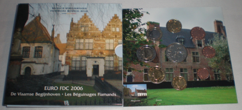 Monnaies Belgique en coffret BU 2006  plus une  médaille.