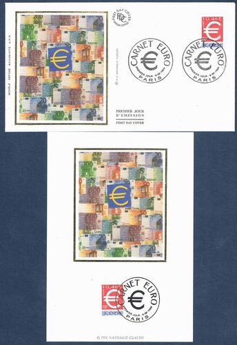 Carte + enveloppe philatélique timbre adhésif symbole de l'euro