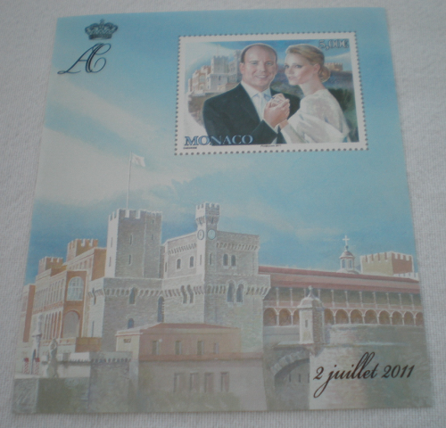 Bloc feuillet  Monaco année 2011 consacré au mariage du Prince Albert II et de la Princesse Charlène.