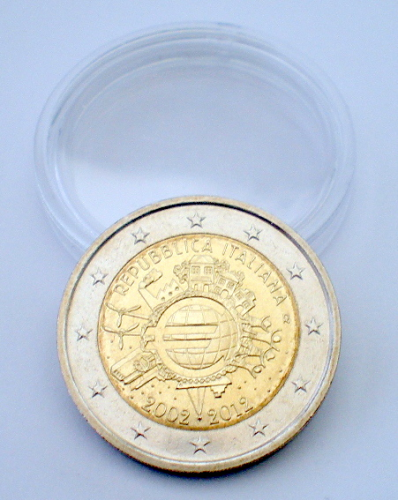 Pièce commémorative 2 Euro  Italie, année  2012. 10ème  anniversaire de L 'Euro.