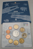 Série de 10 pièces BU Italie dans son coffret, année 2009  dont 1 pièce 2 Euro commémorative +  5 Euro argent.