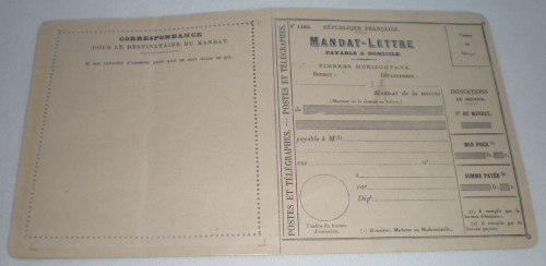 Mandat Lettre neuf N°1406, république Française.