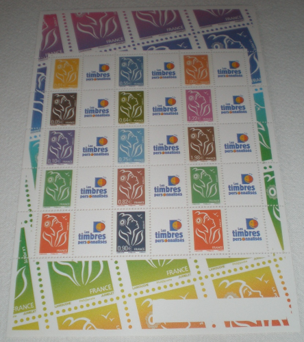 Bloc feuillet gommé 15 timbres personnalisés  Réf  F3925A Type Marianne de Lamouche  logo de la poste  T.T.P. Année 2006