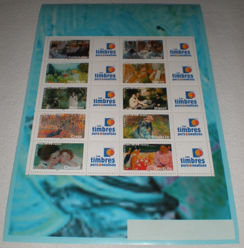 Bloc feuillet gommé 10 timbres personnalisés avec logo de la poste T.T.P, année 2006. les impressionnistes.