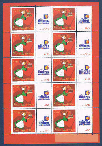 Feuillet de 10 timbres Bécassine avec une vignette logo TTP