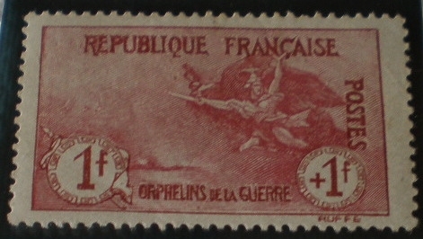 Timbre poste France année 1918 T.P.1f.+1f. carmin. Réf 154 Neuf* gomme d'origine avec trace de  charnière. Orphelins de la guerre. La Marseillaise.