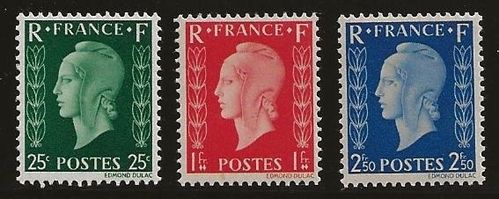 Timbres1942 rare type I Marianne Dulac les 3 valeurs neufs