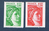 Paire de timbres roulettes non dentelés verticalement plus N°rouge au verso, type Sabine. Réf: 1981Aa -1981Ba =2 valeurs Neufs**, gomme d'origine.