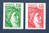 Paire de timbres roulettes non dentelés verticalement plus N°rouge au verso, type Sabine Réf: 2013a -2104a = 2 valeurs Neufs**,gomme d'origine.