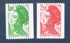 Paire de timbres roulettes non dentelés verticalement plus N° rouge au verso, type  Liberté. Réf : 2378a-2379a = 2 valeurs Neufs** gomme d'origine.