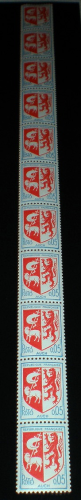 Timbres roulettes bandes de 11 T.P. avec deux N° rouge au verso, Type armoiries de ville Auch. Réf 60 = 11 valeurs neuves  dentelées des 4 côtés.