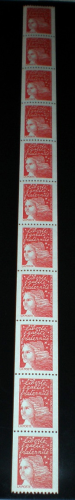 Timbres roulette bandes avec  deux N° rouge au verso. Type Marianne de Luquet  Réf :97, 11 valeurs  non dentelées  verticalement.