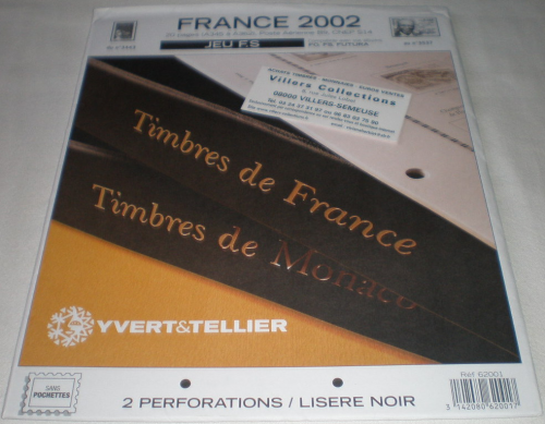 Jeu complémentaire F.S. France 2002  sans pochette  liseré noir , 2 perforations  pour l'album F.S. à vis  ou Futura  classique 2 anneaux