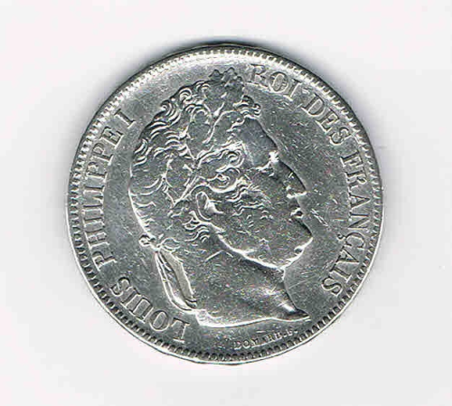Pièce 5 francs argent, année 1832A. Louis Philippe Ier, roi des français.