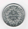 Pièce 5 francs argent, année 1876A. Hercule, rameau, liberté, égalité, fraternité.