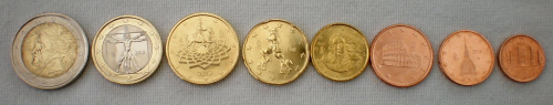 Monnaies série 8 pièce neuves, Italie 2012 de 1 centime à 2 Euro, livrée sous sachet .