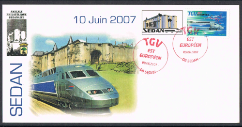 Carte souvenir privée des Ardennes T.G.V. Est Européen et Château